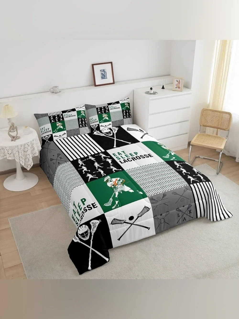Erosebridal Eat Sleep Lacrosse Comforter for Kids Boys Girls - King Size